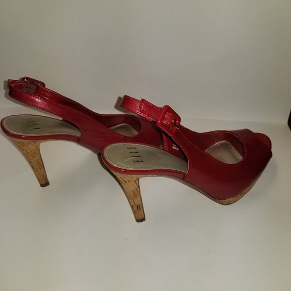Elle Estella Red Slingback Open Toe Size 7 1/2 Heels and platform in cork - Picture 6 of 10